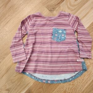 Purple Striped Kids Shirt with Floral Pocket